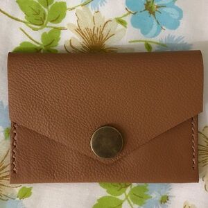Hand Crafted Tan Leather Card Wallet with Brass Button